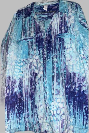 Catherine's Blue & White Button Up Shirt (Size 3X)