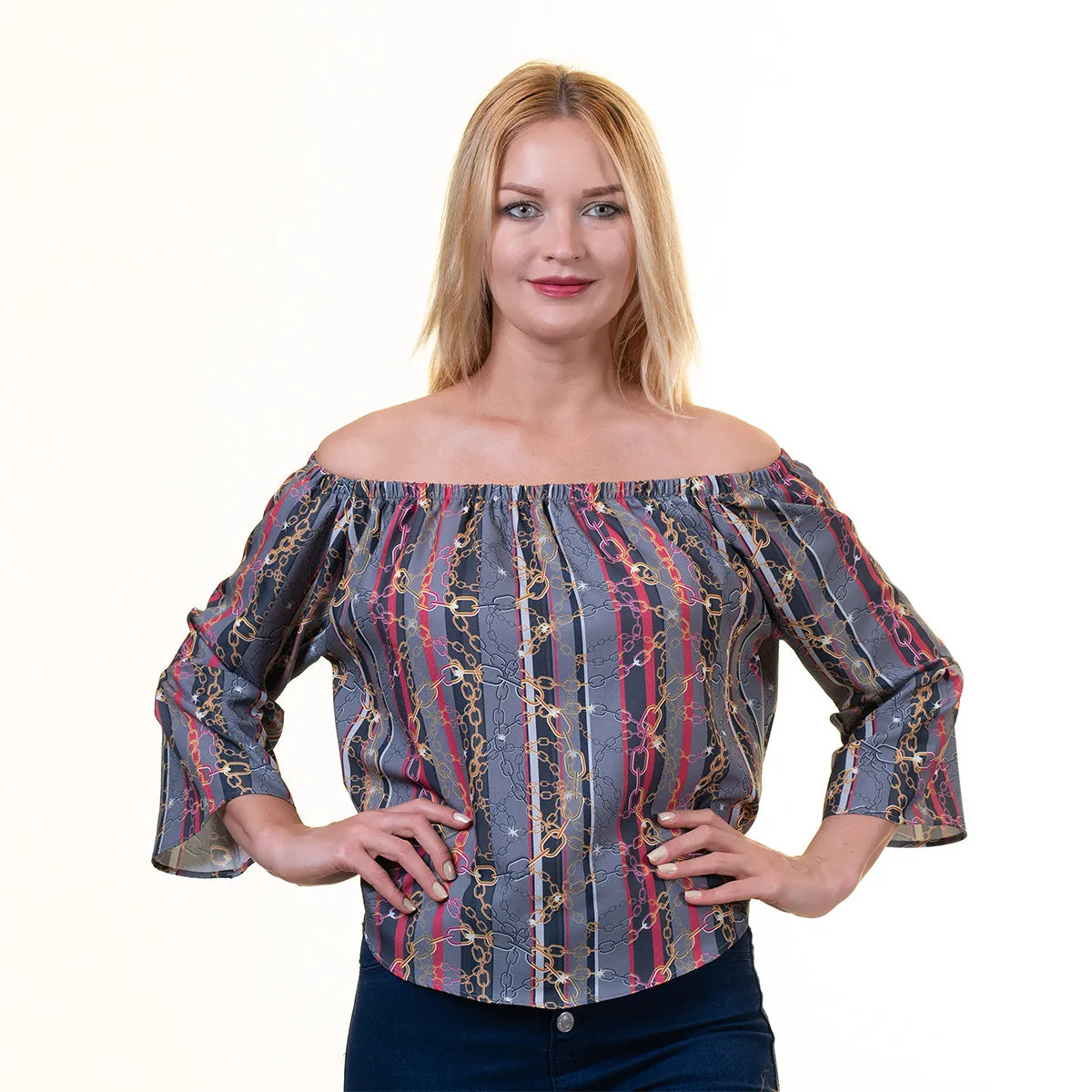Celino European Made Printed Tops Long Sleeve Off Shoulder Blouse for Women