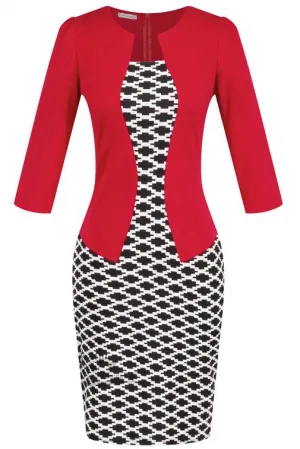 Celino Ladies Office Wear Formal Printed Plaid Red Mini Bodycon Pencil Dress