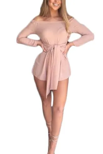 Celino Women's  Off Shoulder Fitted Elegant Sexy Bodycon Jumpsuit Mini Dress