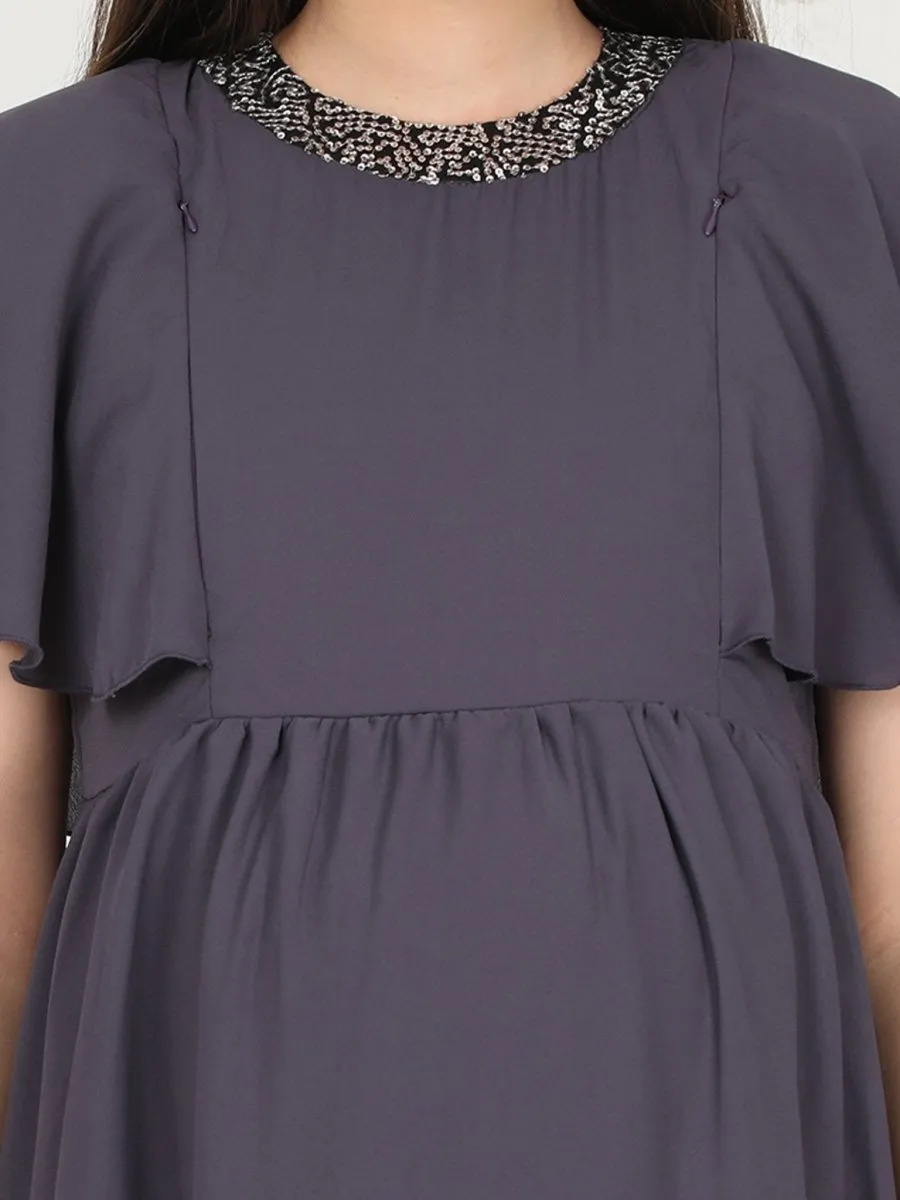 Charcoal Grey with Sequins Maternity Gown