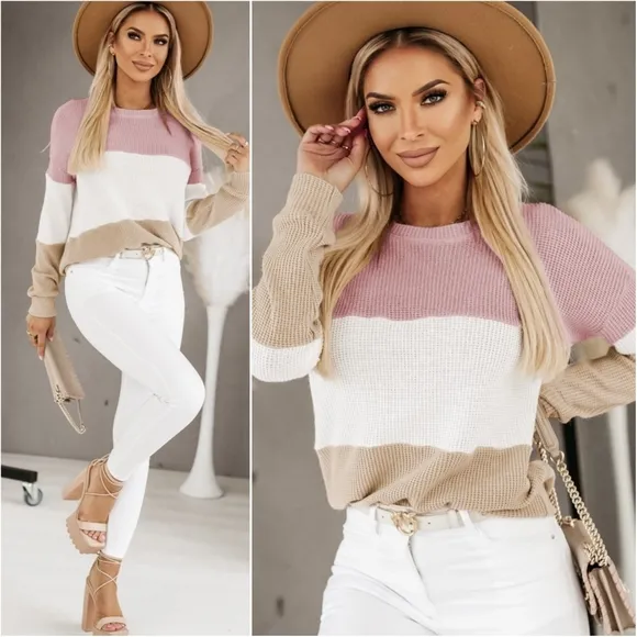 Cherry Cream Color Block Sweater