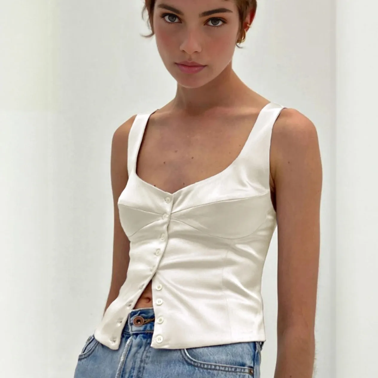 Chic Button-Down Top with Square Neckline