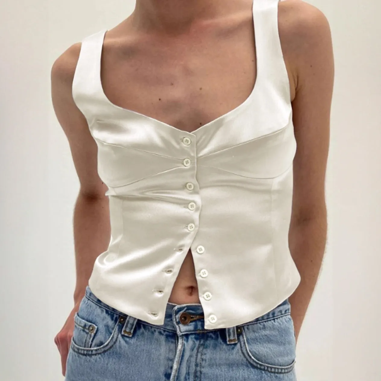 Chic Button-Down Top with Square Neckline