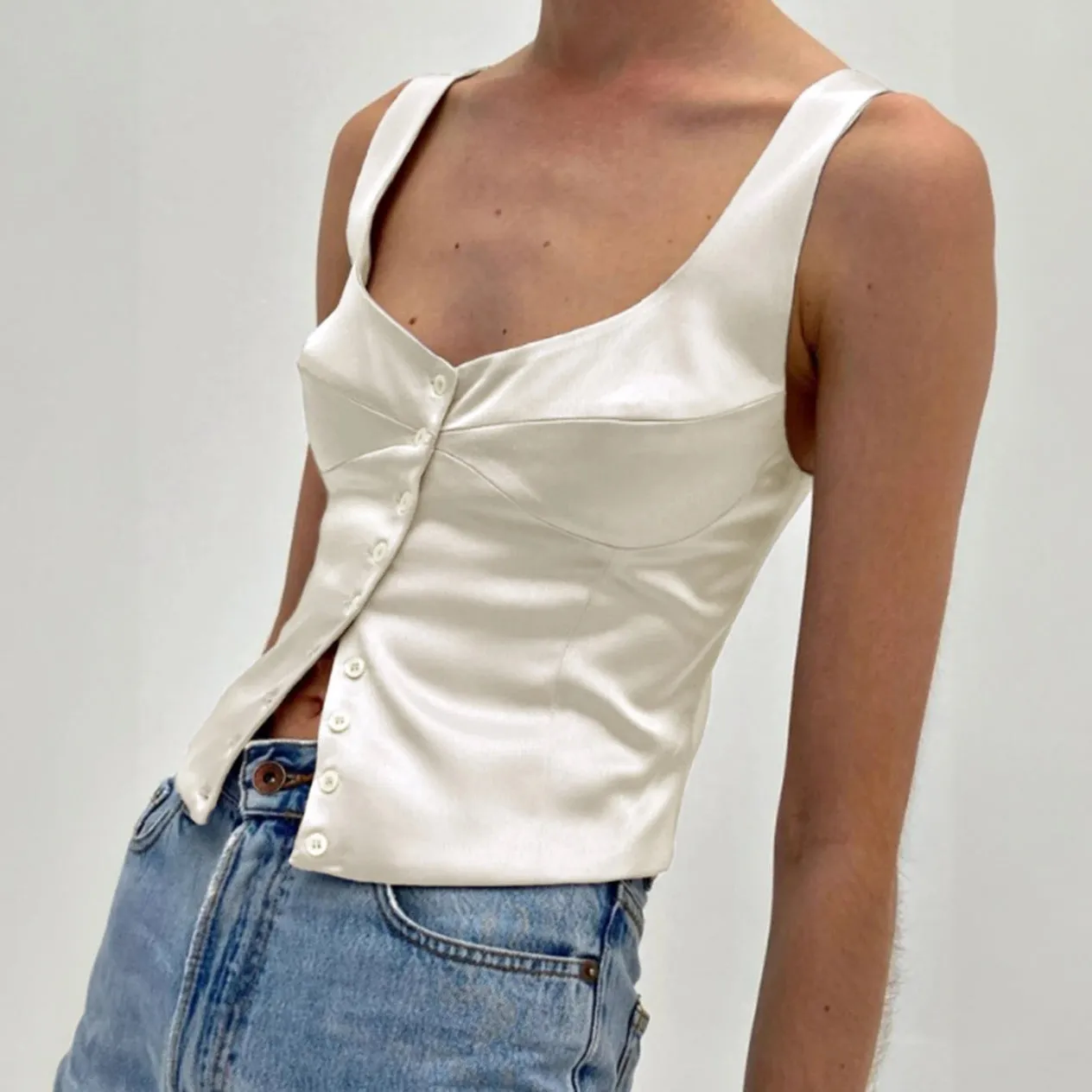 Chic Button-Down Top with Square Neckline