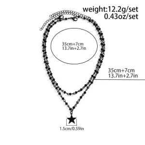 Chic Layered Star Cross Pendant Natural Crystal Choker Necklace Set