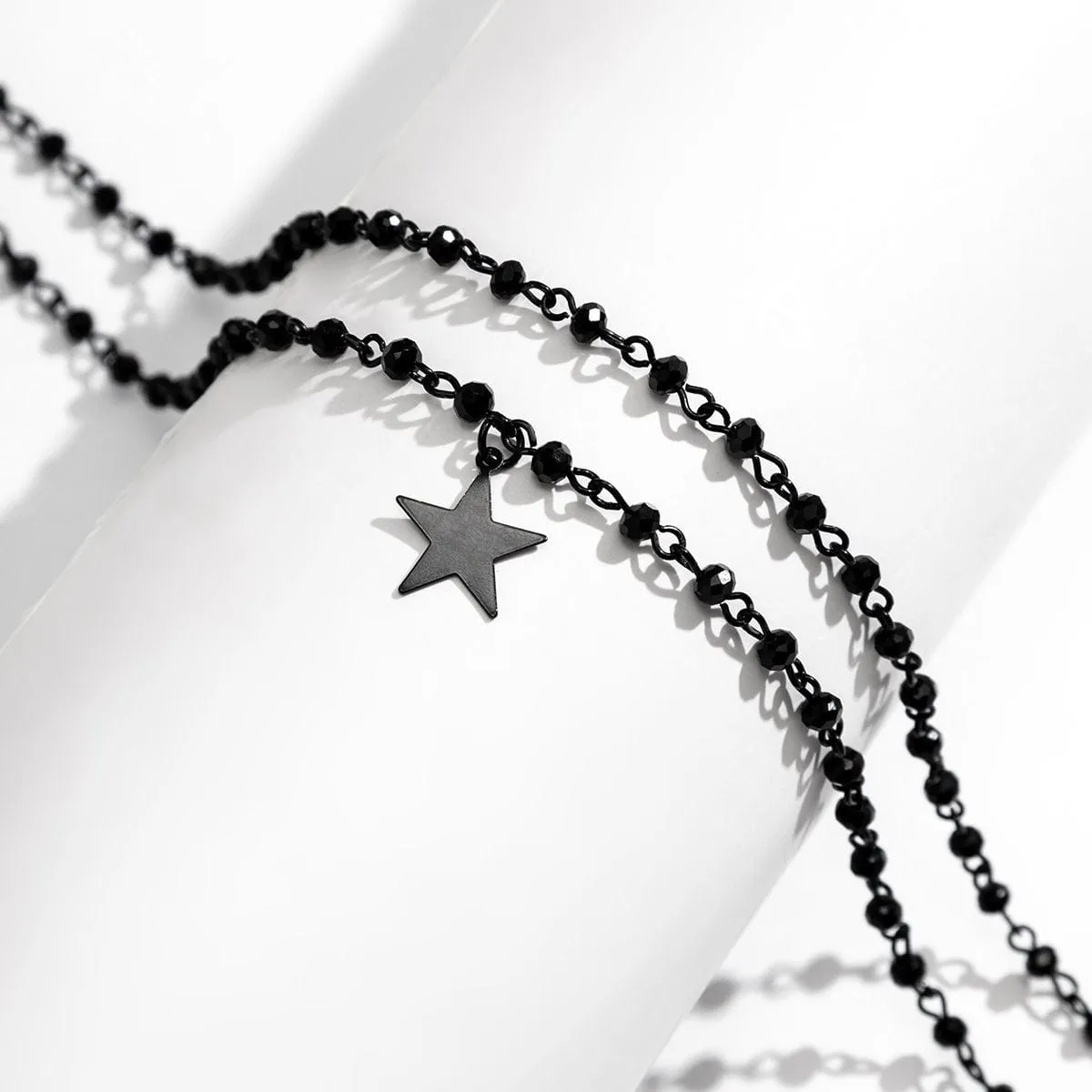 Chic Layered Star Cross Pendant Natural Crystal Choker Necklace Set