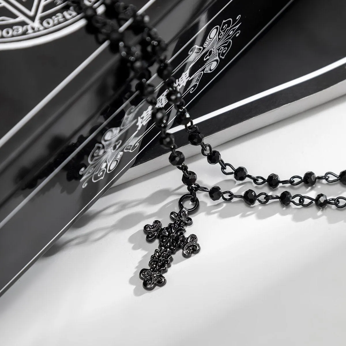 Chic Layered Star Cross Pendant Natural Crystal Choker Necklace Set