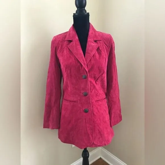 Chic NWOT Pink Suede Button-Up Blazer by Denim &amp; Co – A Pop of Color!