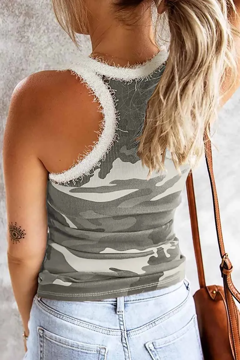 Chicindress Camouflage Stitching Plush Neckline Tops(3 Colors)