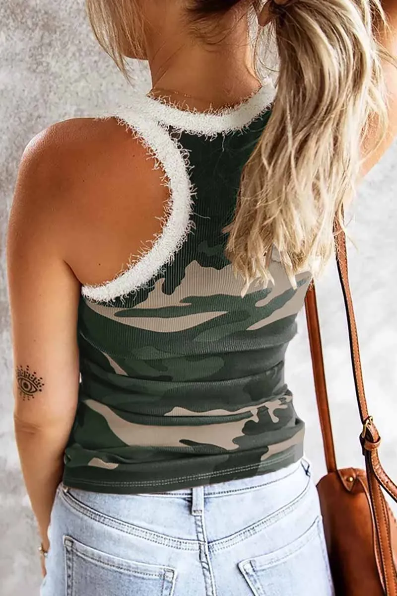 Chicindress Camouflage Stitching Plush Neckline Tops(3 Colors)