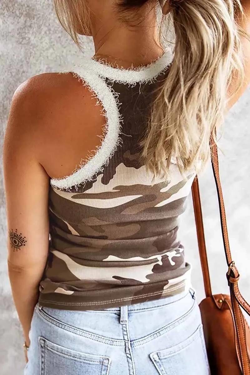Chicindress Camouflage Stitching Plush Neckline Tops(3 Colors)