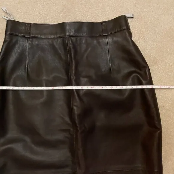 Chocolate Brown 100% Leather Pencil Skirt, Belt Loops, Stitching Detail, 4