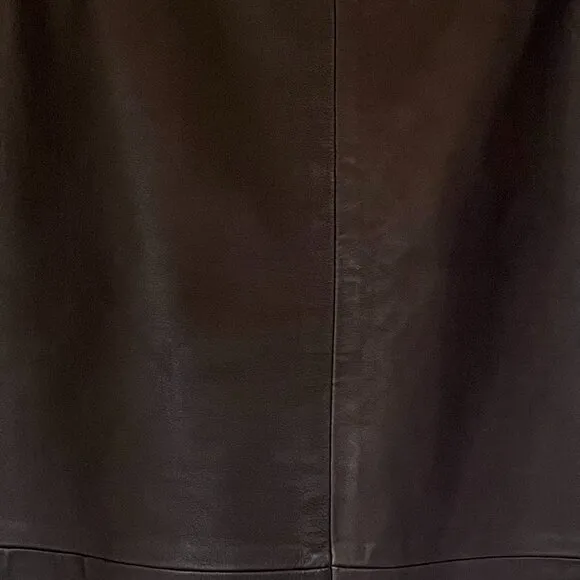 Chocolate Brown 100% Leather Pencil Skirt, Belt Loops, Stitching Detail, 4