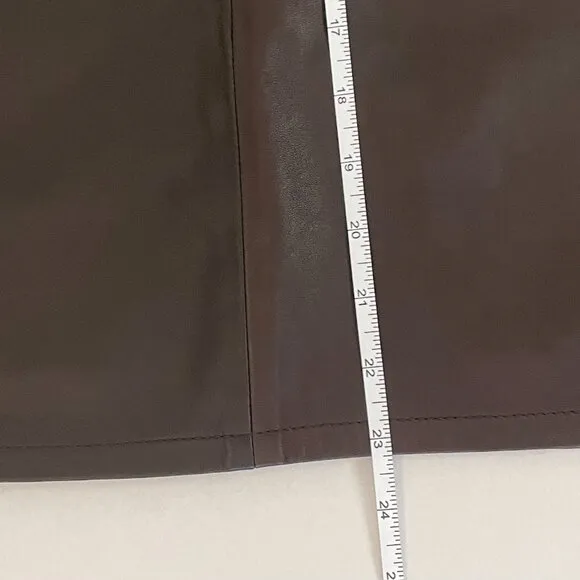 Chocolate Brown 100% Leather Pencil Skirt, Belt Loops, Stitching Detail, 4