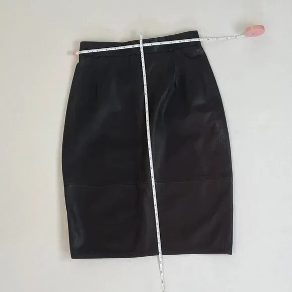 Chocolate Brown 100% Leather Pencil Skirt, Belt Loops, Stitching Detail, 4