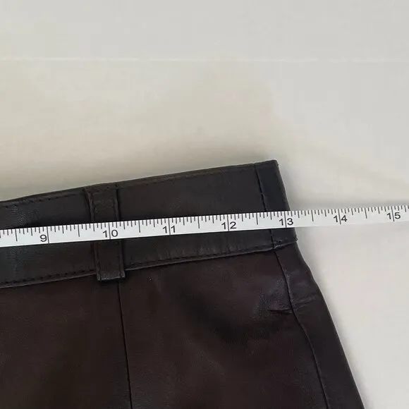 Chocolate Brown 100% Leather Pencil Skirt, Belt Loops, Stitching Detail, 4