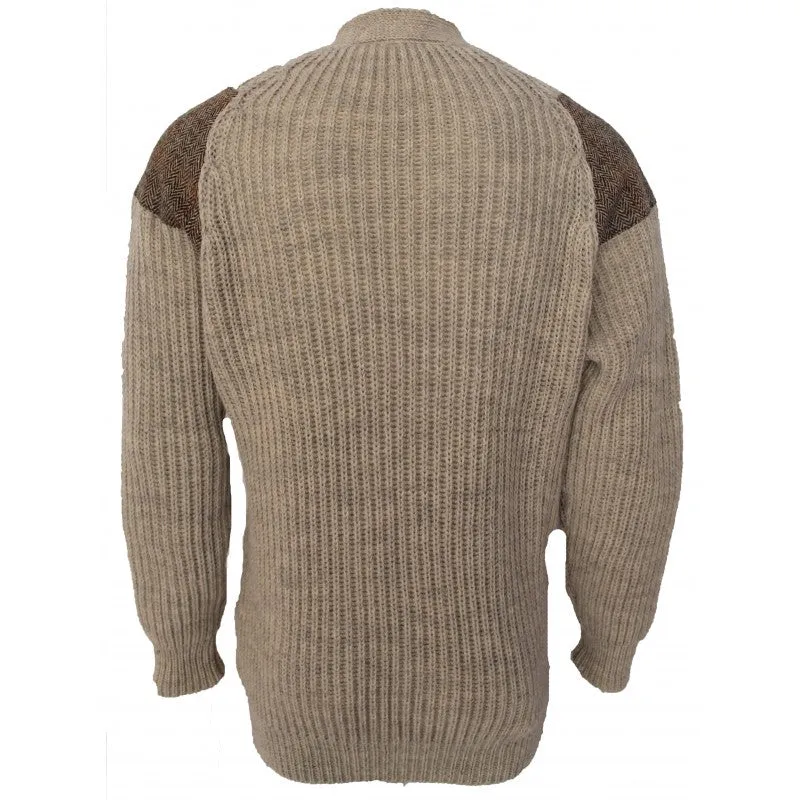 Chunky Knit Traditional Cardigan With Harris Tweed Patches