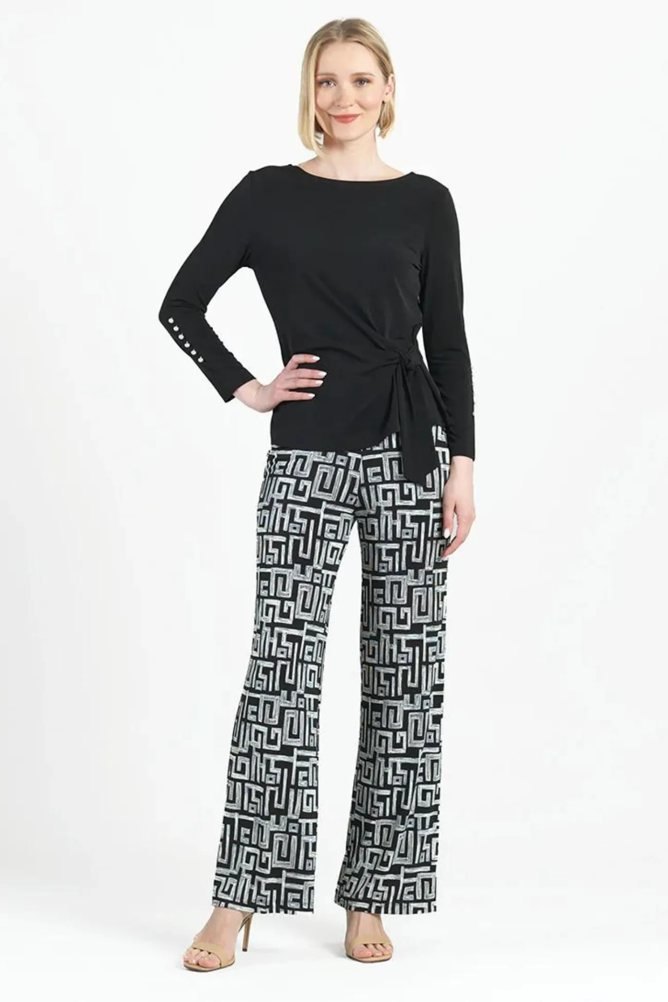 Clara Sunwoo Black Pearl Cuff Side Tie Waist Top