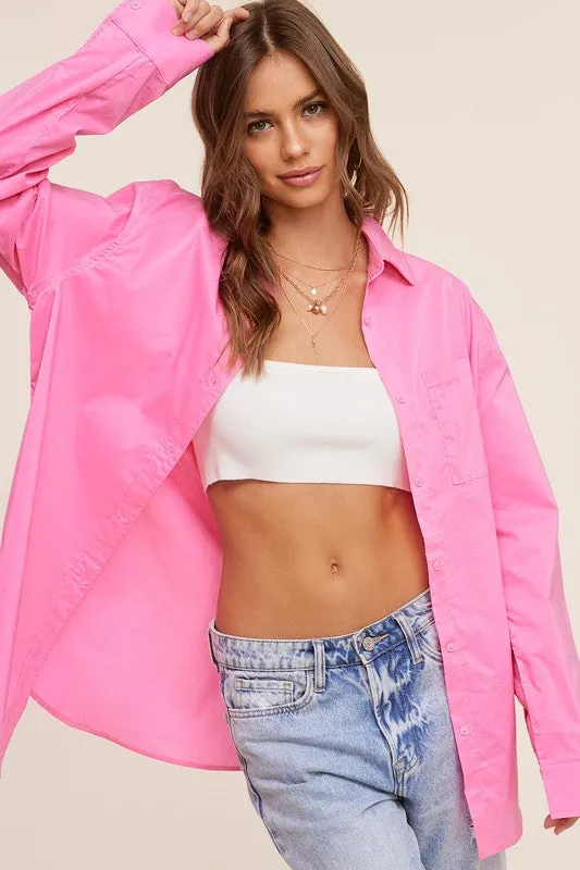 Classic Collar Button Down Shirt- Carnation Pink