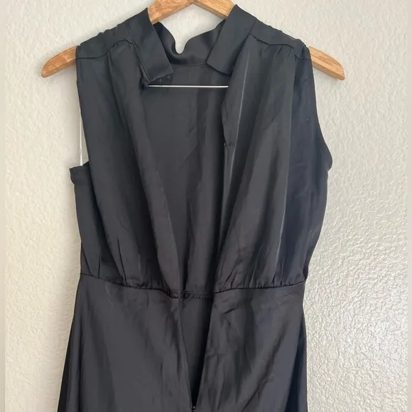 Classic Elegance Black Satin Sleeveless Mock Neck Maxi Dress L