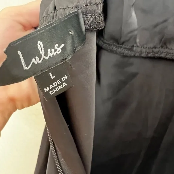 Classic Elegance Black Satin Sleeveless Mock Neck Maxi Dress L