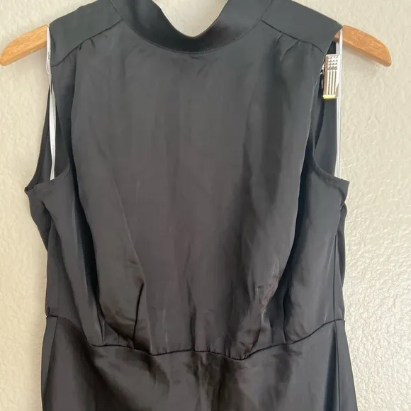 Classic Elegance Black Satin Sleeveless Mock Neck Maxi Dress L