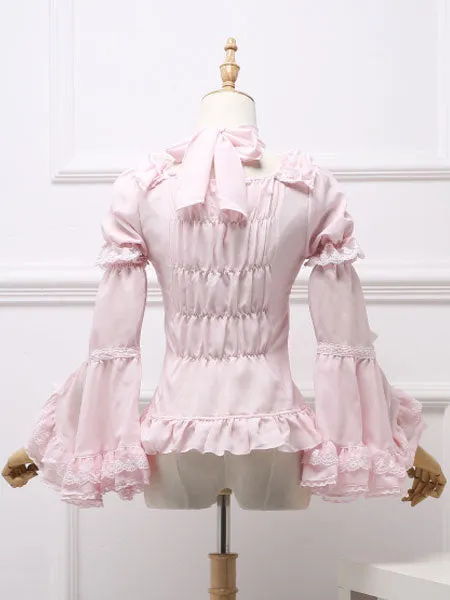 Classic Lolita Blouse Royal Fairytale Lace Bow Ruffle Chiffon White Lolita Shirt