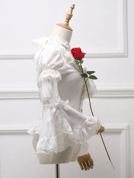 Classic Lolita Blouse Royal Fairytale Lace Bow Ruffle Chiffon White Lolita Shirt
