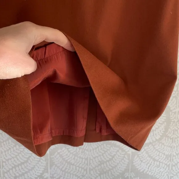 Cognac Brown High Waisted Lightweight Wool Midi Skirt Belt/Buckle Detail, Retro
