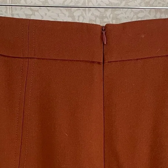 Cognac Brown High Waisted Lightweight Wool Midi Skirt Belt/Buckle Detail, Retro