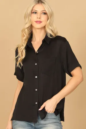 COLLARED HALF SLEEVE BUTTON DOWN SOLID TOP