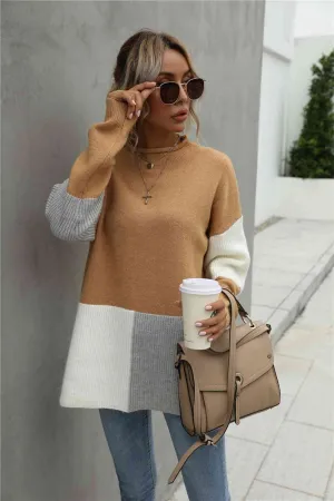 Color Block Round Neck Dropped Shoulder Sweater (2 Colors)