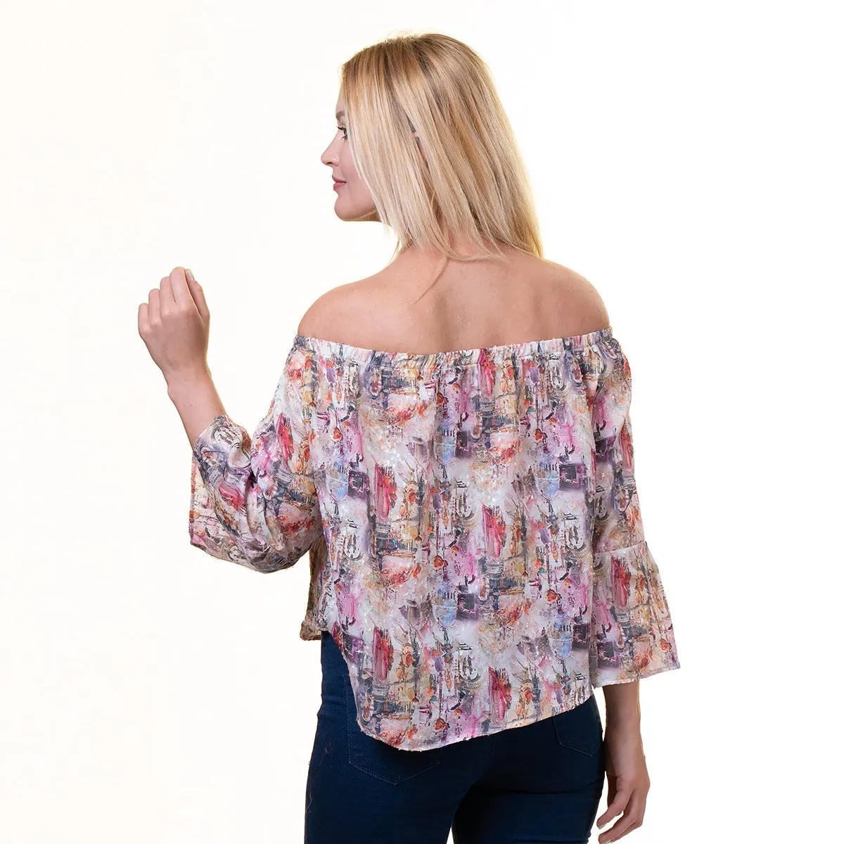 Colorful Long Sleeve Off the Shoulder Blouse for Women - Going Out Art Design Tops for Ladies