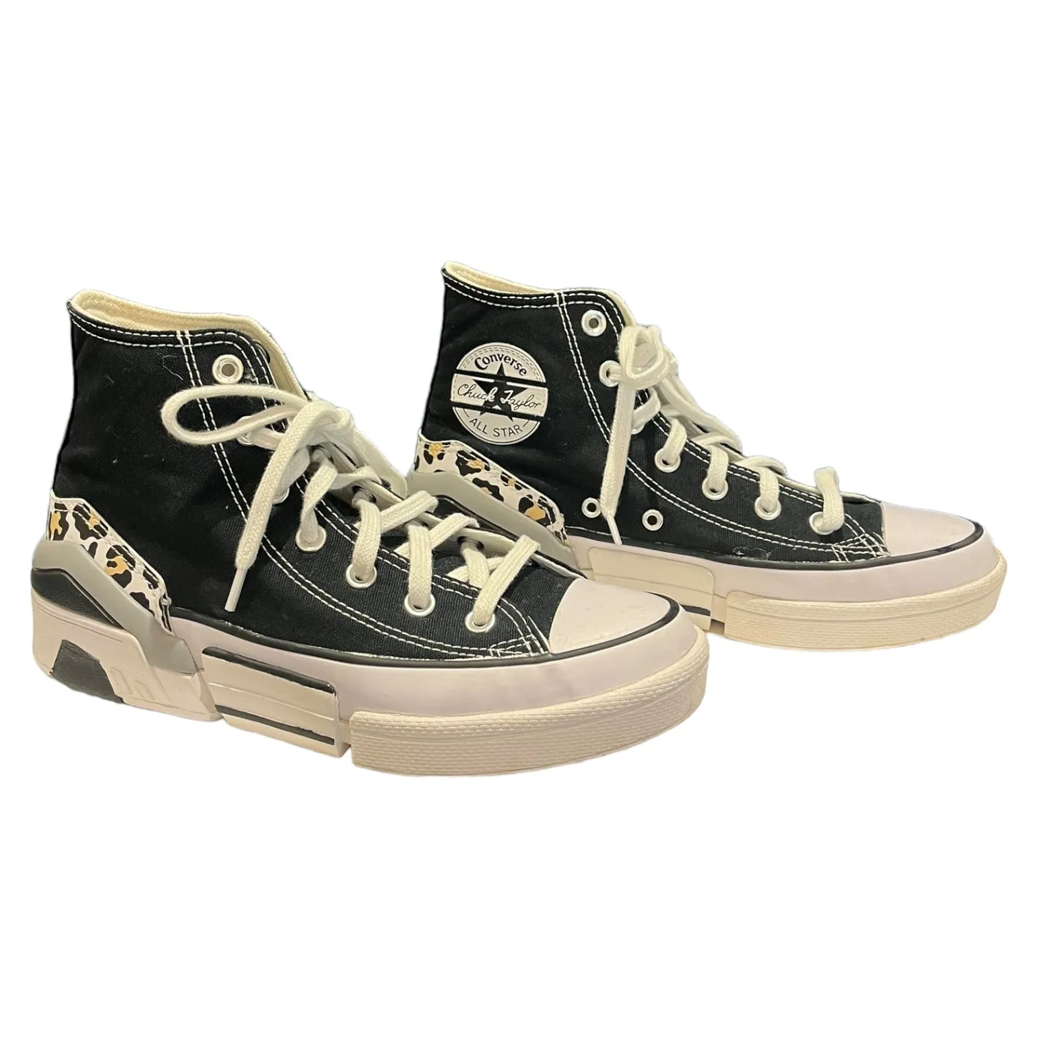Converse Black and Animal Print Hi Tops, size 6