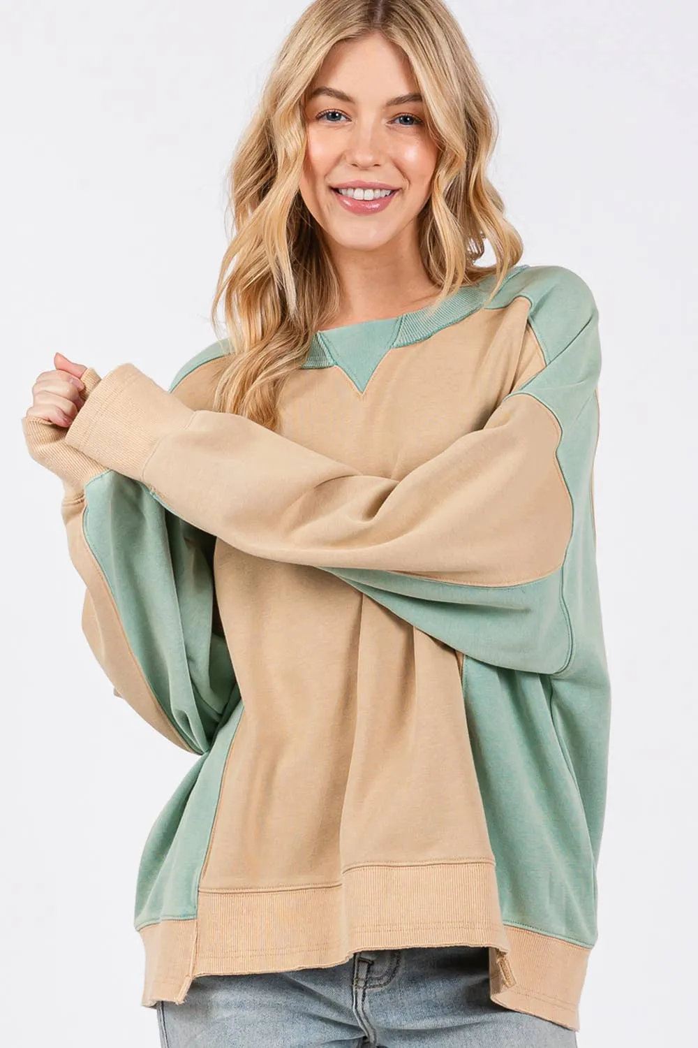 Cookie Green Color Block Sage   Fig Pullover