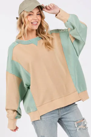 Cookie Green Color Block Sage   Fig Pullover