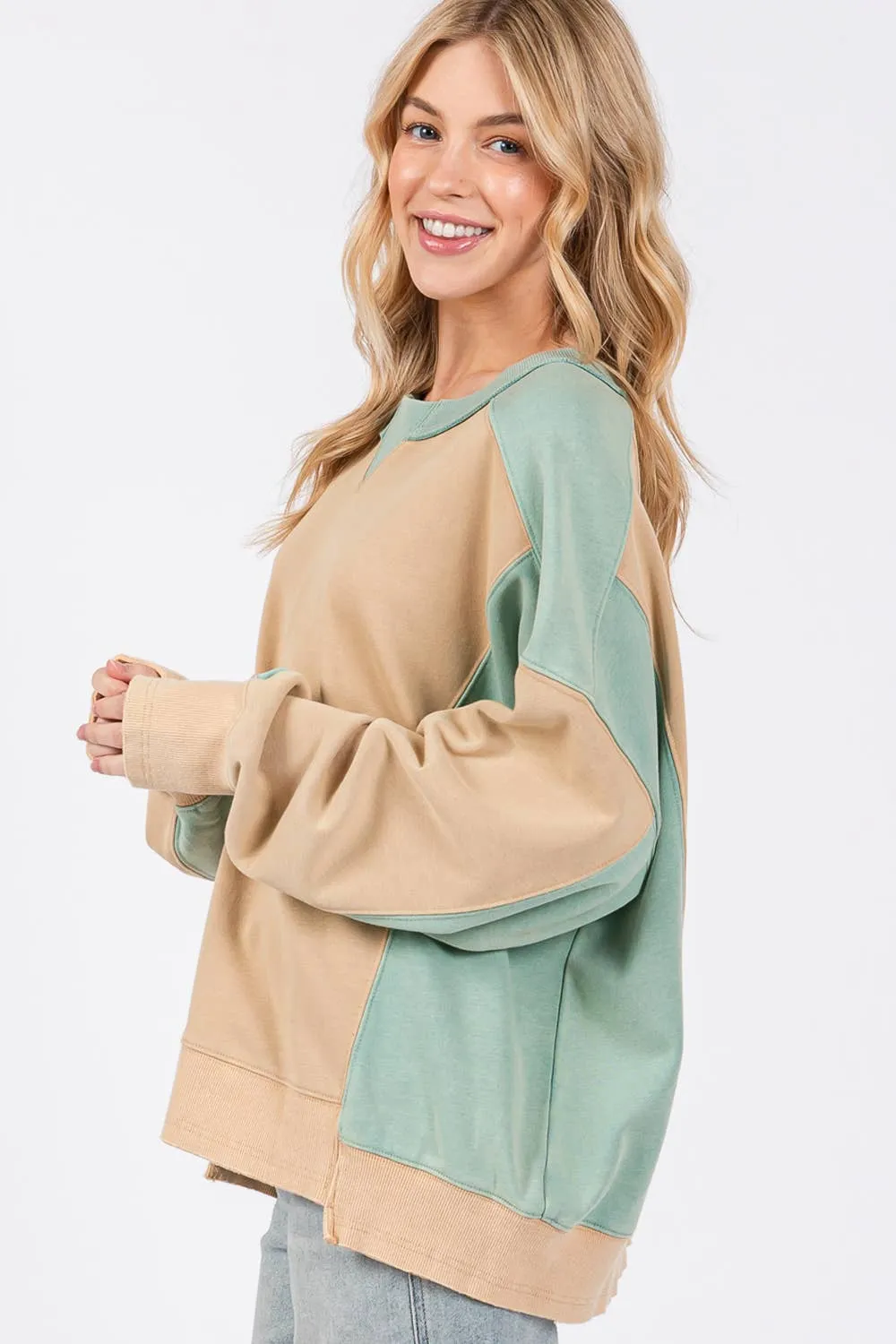 Cookie Green Color Block Sage   Fig Pullover