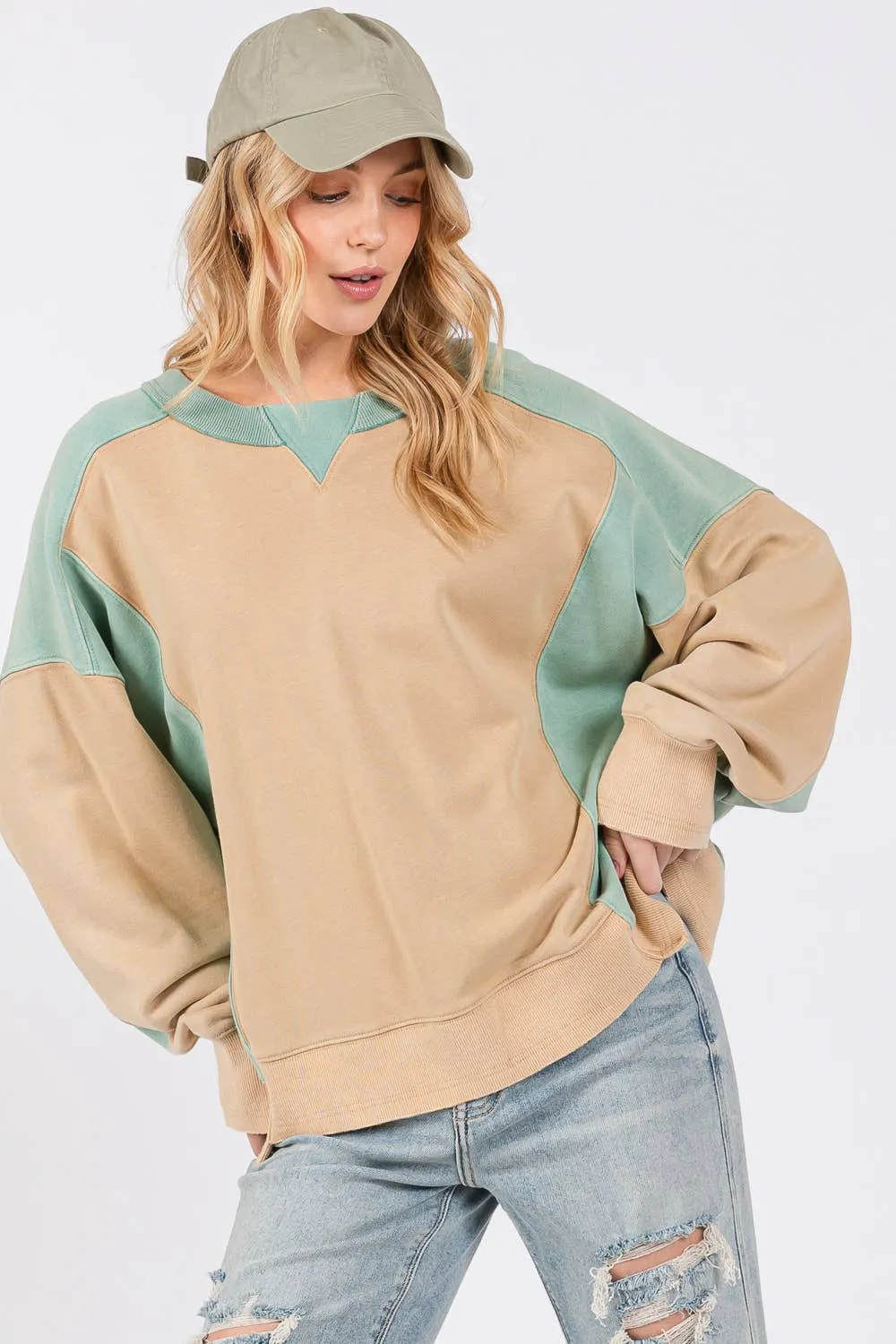 Cookie Green Color Block Sage   Fig Pullover