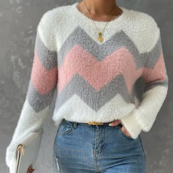 COPY - New  color block  zig zag  pattern long sleeve sweater