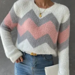 COPY - New  color block  zig zag  pattern long sleeve sweater