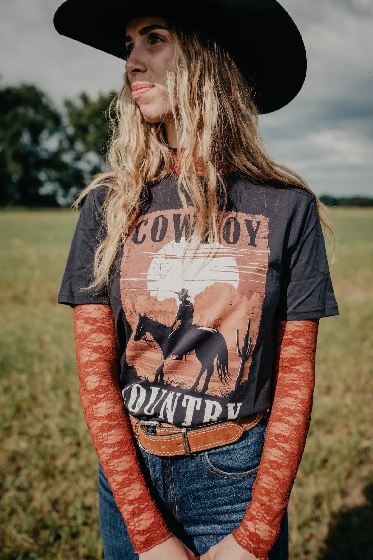 'Cowboy Country' Women's Black Graphic T (1 L) by Cruel Denim