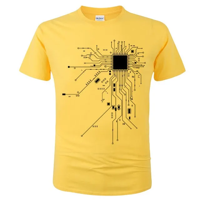 CPU Processor Circuit Diagram T Shirt Men Summer Cotton T-shirt Men