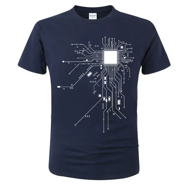 CPU Processor Circuit Diagram T Shirt Men Summer Cotton T-shirt Men