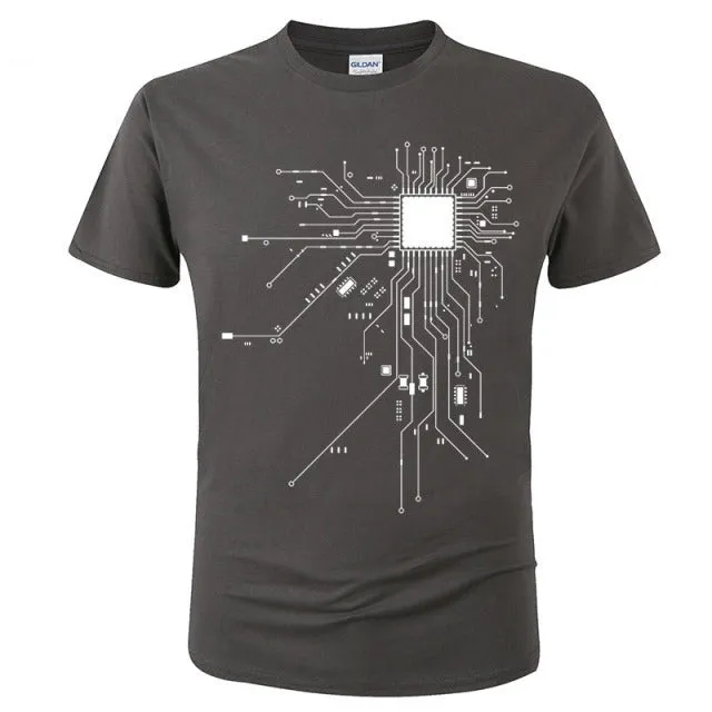 CPU Processor Circuit Diagram T Shirt Men Summer Cotton T-shirt Men