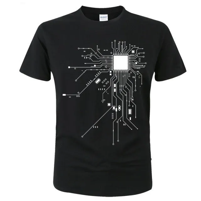 CPU Processor Circuit Diagram T Shirt Men Summer Cotton T-shirt Men