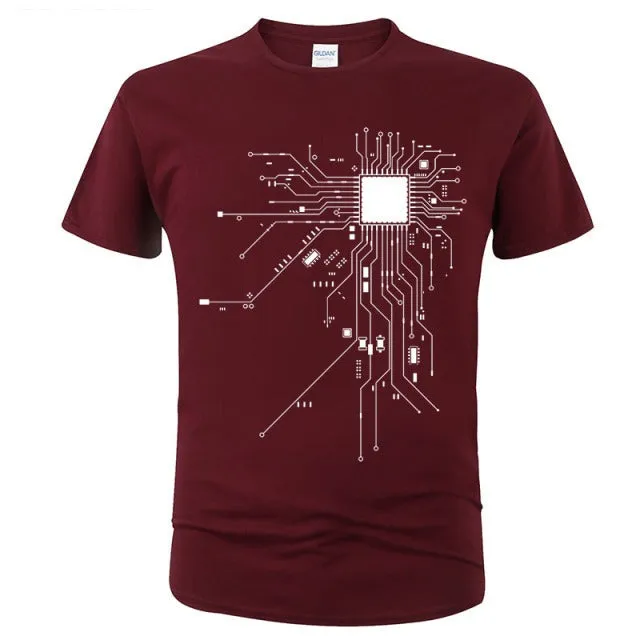 CPU Processor Circuit Diagram T Shirt Men Summer Cotton T-shirt Men