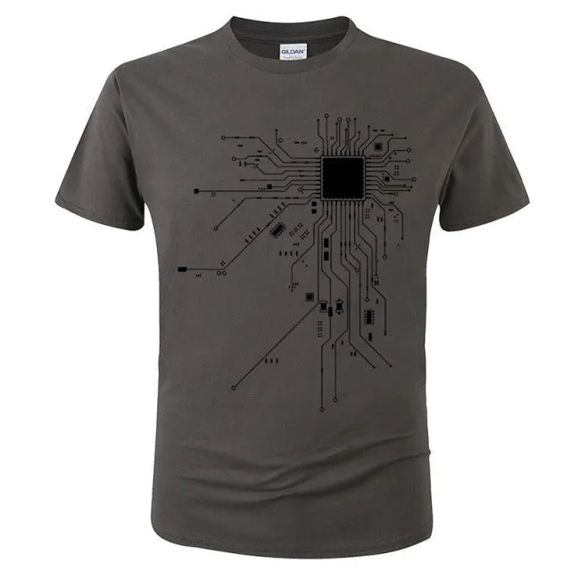 CPU Processor Circuit Diagram T Shirt Men Summer Cotton T-shirt Men