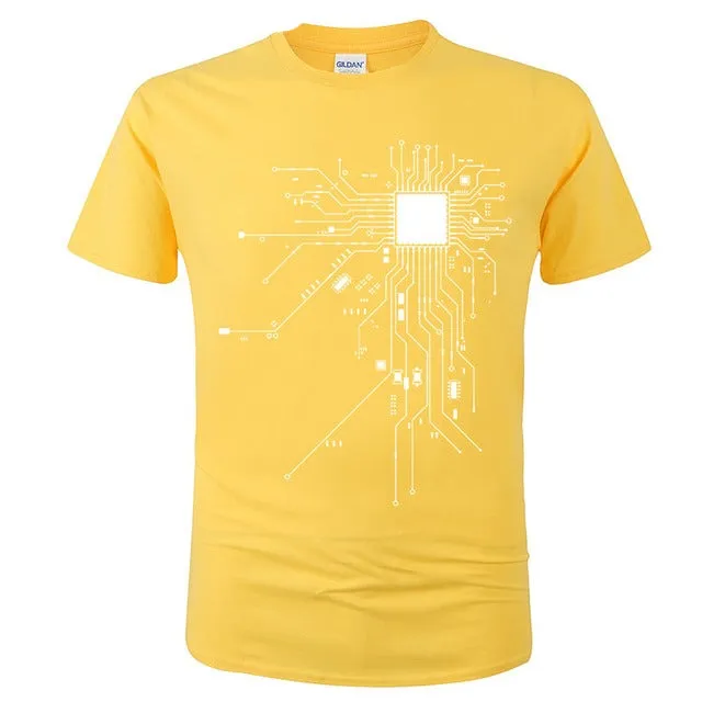 CPU Processor Circuit Diagram T Shirt Men Summer Cotton T-shirt Men