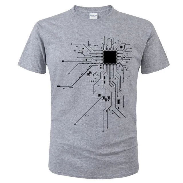 CPU Processor Circuit Diagram T Shirt Men Summer Cotton T-shirt Men